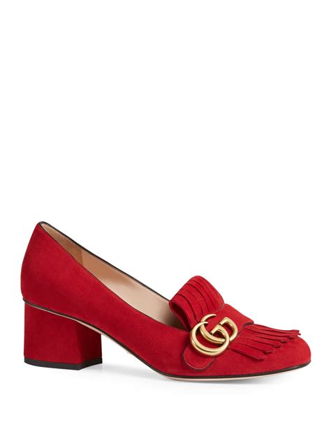 gucci heels red|Gucci suede mid heel pump.